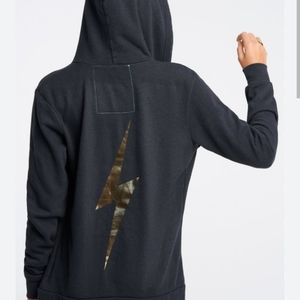 Aviator Nation Women's Faded Black/Metallic Gold Bolt Hoodie, XS